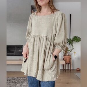 Free people gauzey cotton Textured mini dress xs-s taupe